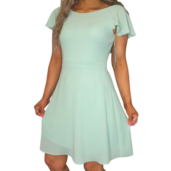 London Times Dress Womens 10 Mint Green Sea Foam Ruffle Butterfly Fit Flare - Picture 4 of 16